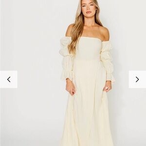 Cream Smocked Off-Shoulder Hayden Sleeve Dress - Worth Collective